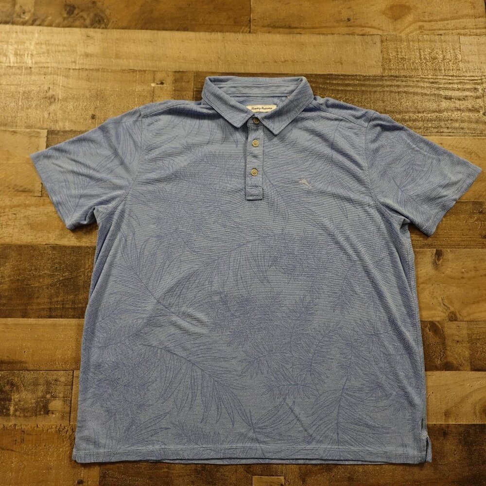 Tommy Bahama Islandzone polo shirt men's XXL blue palm leaves‎